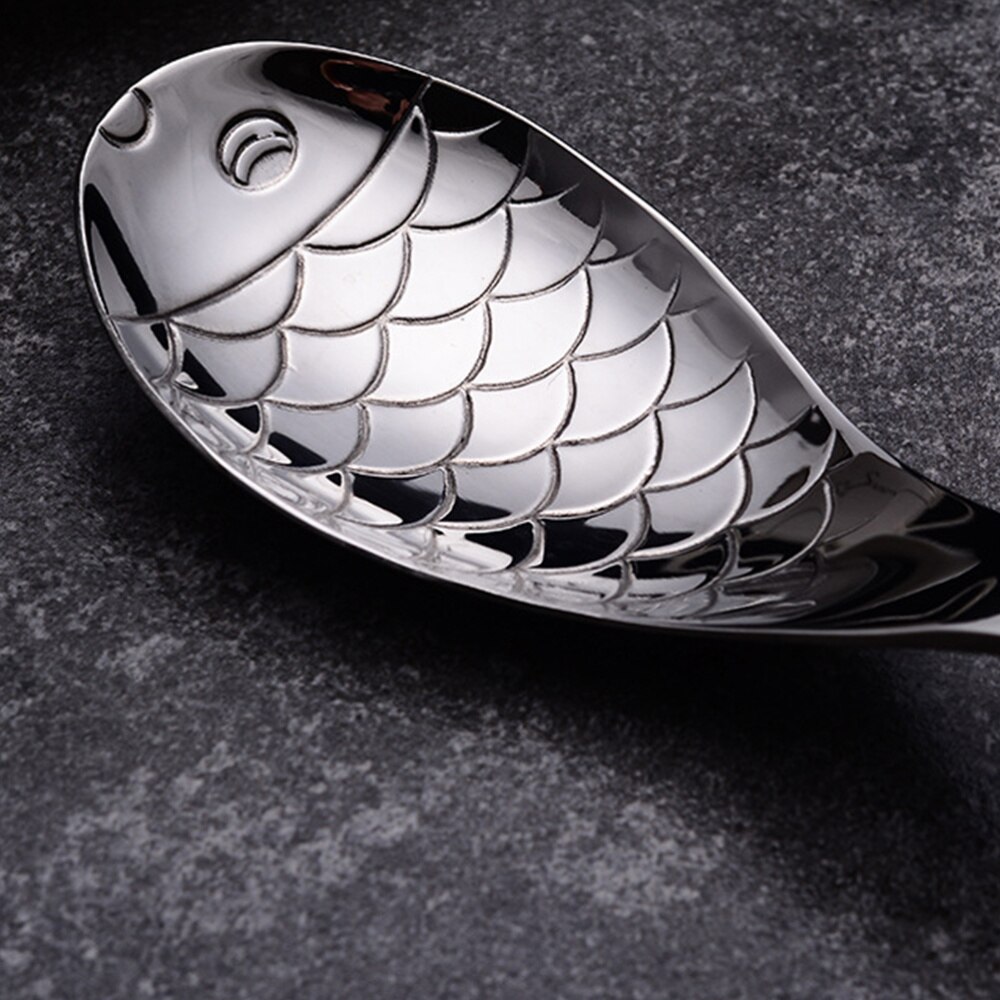 1pc Spoon Stylish Silver Fish Shape Soup Spoon