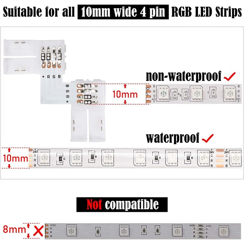 L Vorm 4-Pin Led Connectors 10Pack 10Mm Breed Rechts Solderless Connector Voor 3528/5050 Smd Rgb Led licht Strips