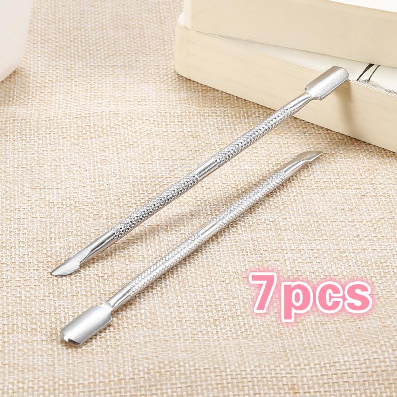 Espátula de acero inoxidable para uñas, herramienta de manicura para exfoliar cutículas, piel muerta, doble cabezal, 7/1 Uds.: 05