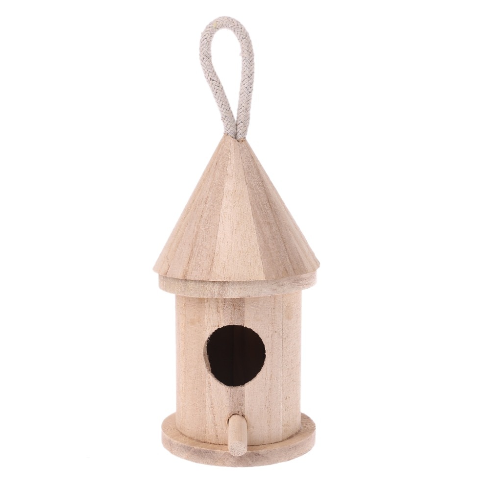 Natural Wood Bird House Hanging Nest Box Outdoor Garden Home Bird Cage--001