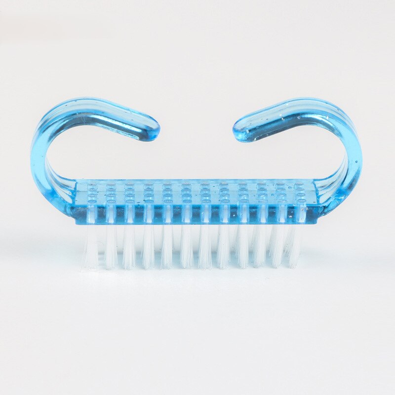 Negle kunst plast rengøringsbørste finger neglepleje støv rengøringshåndtag skrubbebørste værktøj pedicure: Blå