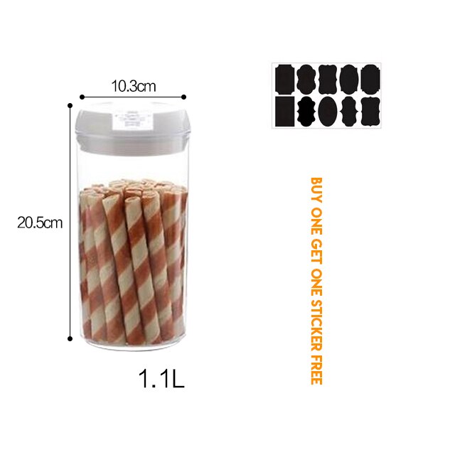 Céréales en plastique conteneurs pour le stockage des aliments cellier bocaux hermétiques cuisine organisateur stockage conteneur accessoires de cuisson: Round1.1L-
