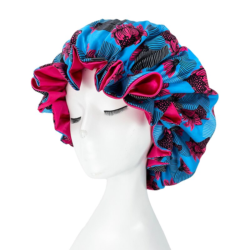 African Pattern Print Bonnet Hijabs Hat Women Night Sleep Cap Double Layer Satin Turban Extra Large Head Wear Lady Head Wrap Hat