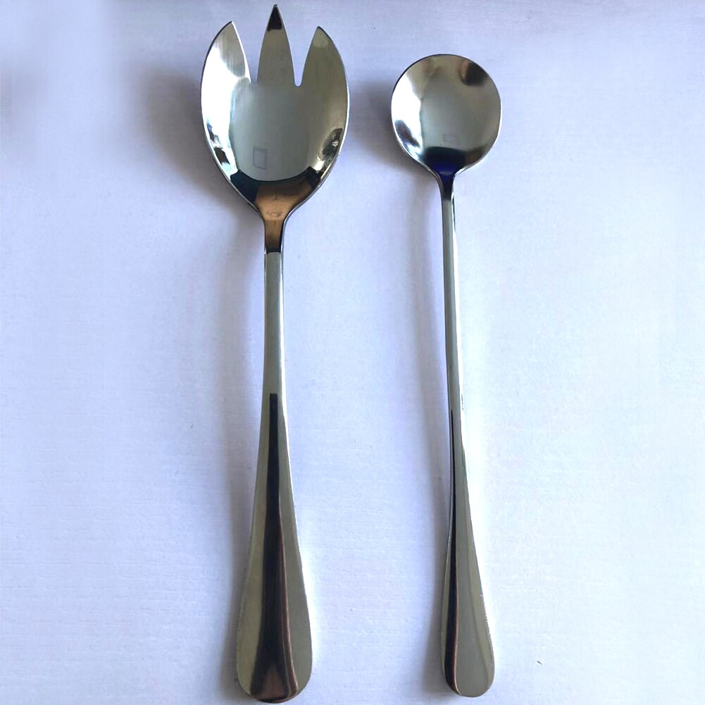 2pcs Restaurant Kitchen Utensils Hotel Supplies Salad Servers Stainless Steel Tableware Cutlery Fork And Spoon Flatware