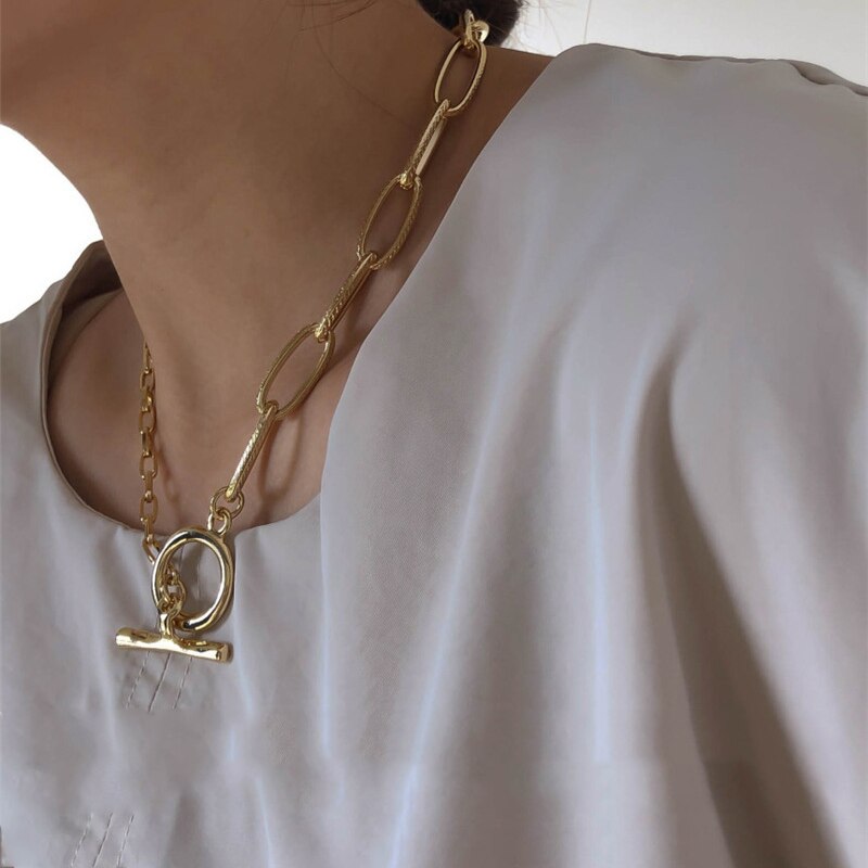 Peri'sBox Gold Gemischt PaperClip Kette Halsketten Umschalten Verschluss Kreis Halsketten für Frauen Bar Halskette minimalistisch Heißer Schmuck
