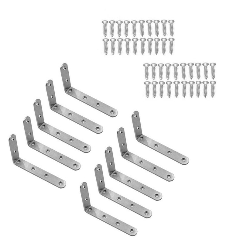 10PCS Encapsulated Stainless Steel Heavy-Duty L Shaped Gusset Furniture Corner Shelf Shelf Bracket Wall Mount Bracket: Default Title