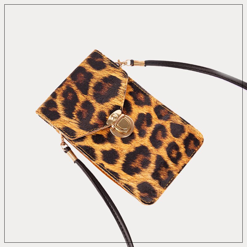 Touch Screen Mobiele Telefoon Purse Smartphone Portemonnee Lederen Schouderband Handtas Vrouwen Tas Luipaard Transparante Telefoon Bag Hots