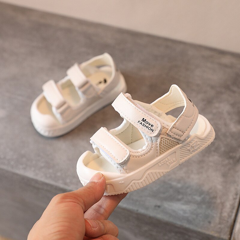 Verão crianças sandálias confortáveis tênis respirável sapatos da menina do bebê não-deslizamento meninos sandálias de praia primeiros caminhantes sxj050: SXJ050White / CN 18 insole 14cm