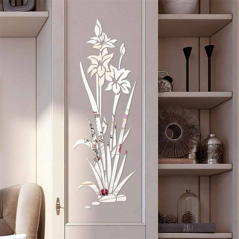 Blomster spejl væg klistermærker diy selvklæbende akryl mærkat moderne væg vindue hjem dekorer væg indretning 3d klistermærke