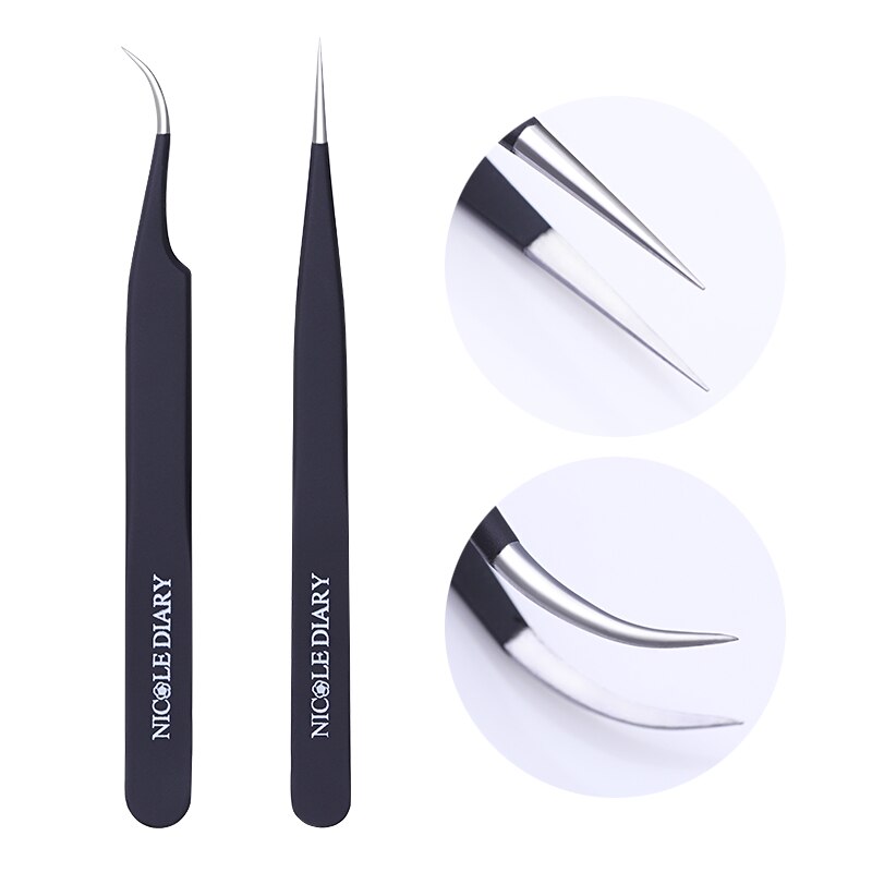 Nicole Dagboek Rechte Gebogen Tweezer Nail Sticker Rhinestone Picker Matte Black Uv Gel Polish Remover Nail Art Tool
