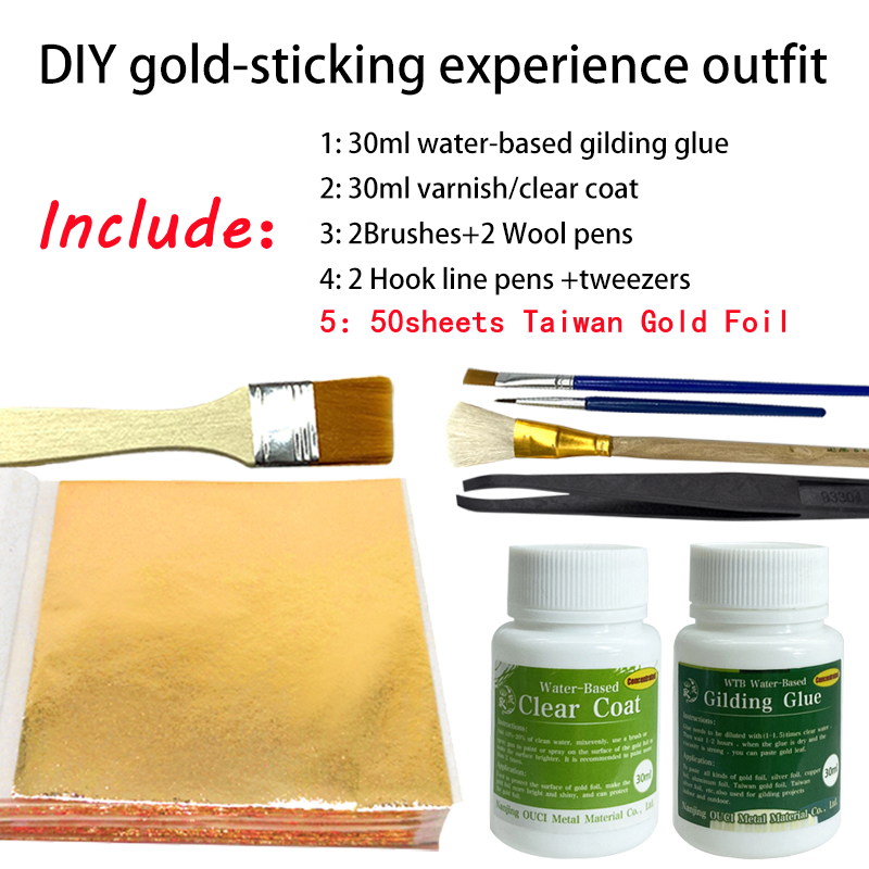 Vergoldungskleber, Goldfolienblätter für Kunsthandwerk, Papierpulver, Blattgold, konzentrierter Kleber auf Wasserbasis, Mangel und Goldfolien-Toolkit