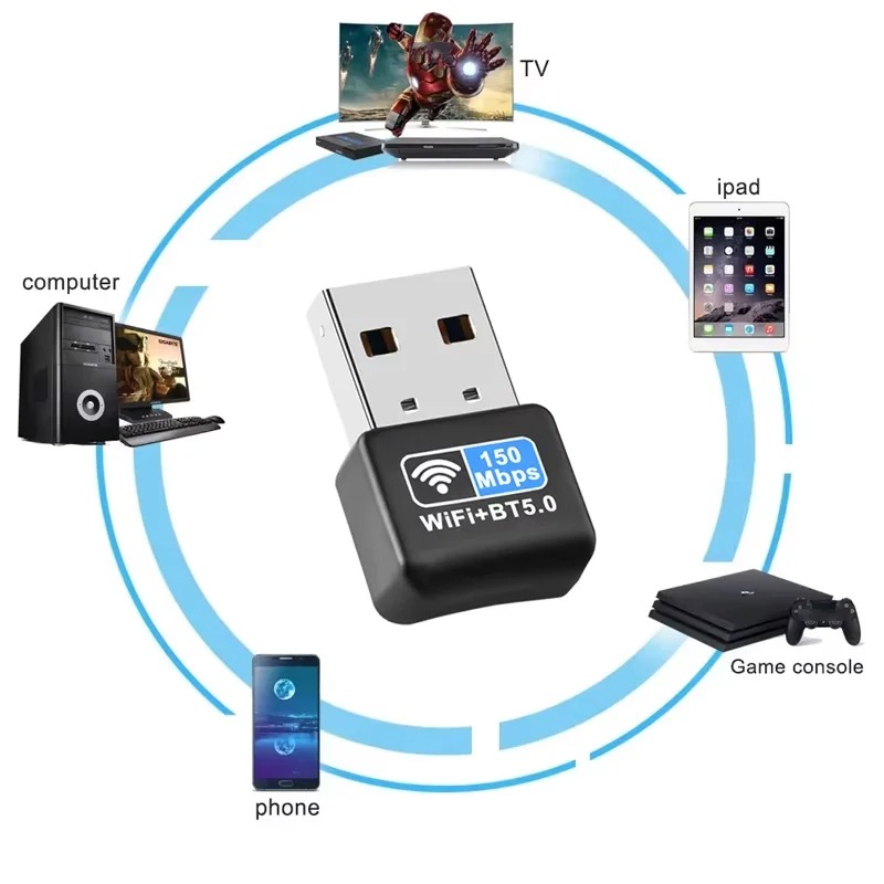 2 IN1 150Mbps Wireless Network Card 2.4GUSB WiFi Adapter Bluetooth USB Adapter Wireless Wlan Receiver for Win 10/11 PC Desktop
