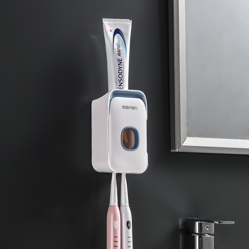 Waterproof Automatic Toothpaste Dispenser Wall Mounted Toothbrush Holder Toothbrush Storage For Toilet Bathroom Accessories Set: Blue