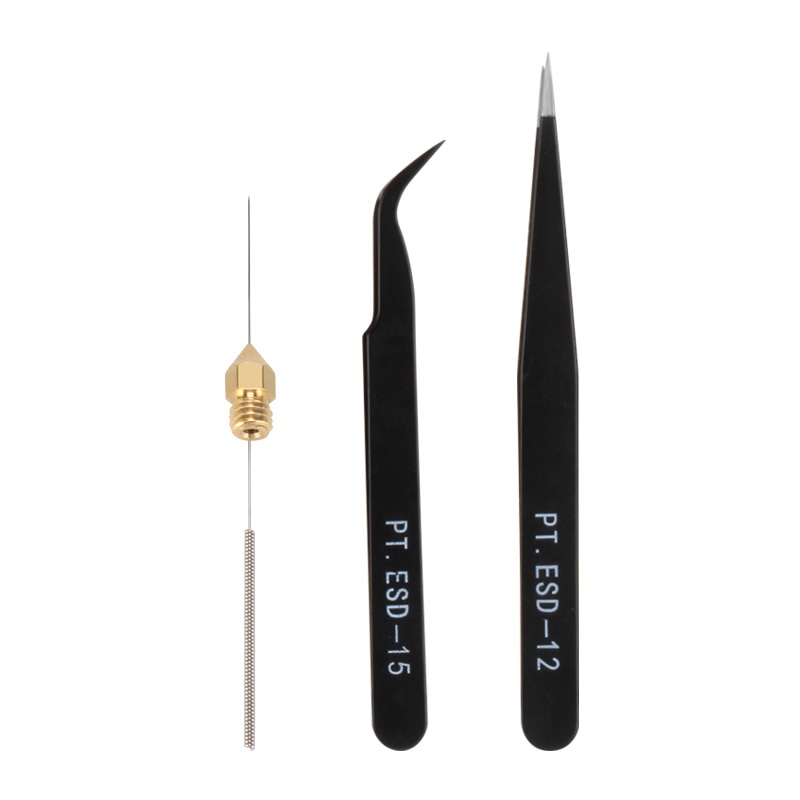Mk8 tip nozzle cleaning kit esd-15/12 tweezers 0.4mm Nozzles*10 Copper Extrusion Part Stainless Steel Cleaning Needle 0.4mm *10