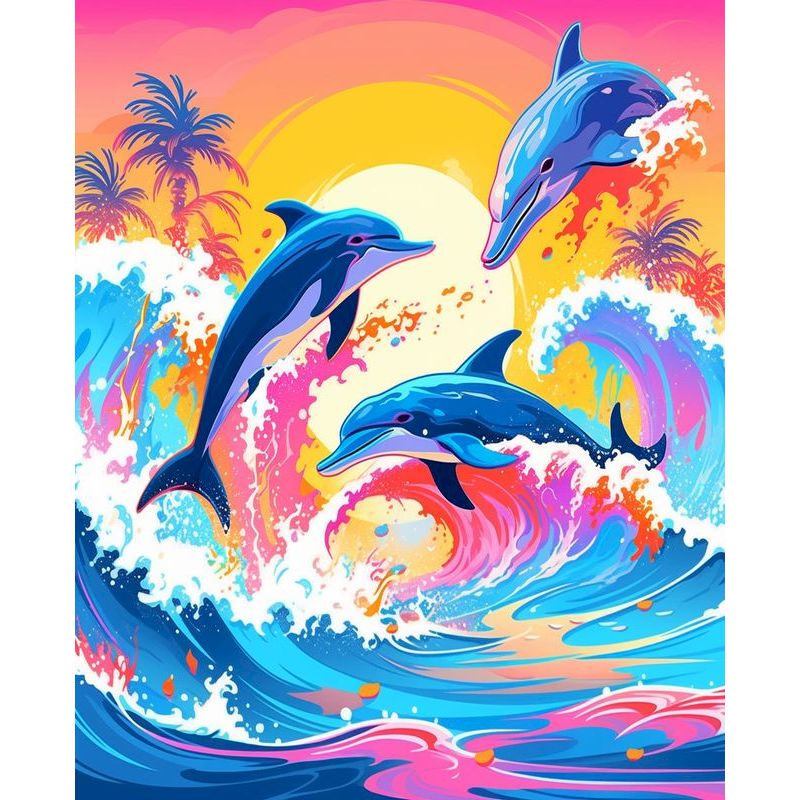 PhotoCustom Diy Paint By Numbers For Adults Canvas Dolphin Acrylic Paintings Drawing By Numbers Animals Home Decoration Art Set: Dark Khaki / 60x90cm