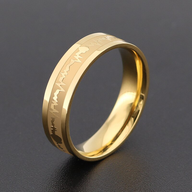 1Pcs Classic Titanium Stalen Ring Elektrocardiogram Golf hartslag Ring Bruiloft Koppels Ringen Bijouterie voor Man of Vrouw