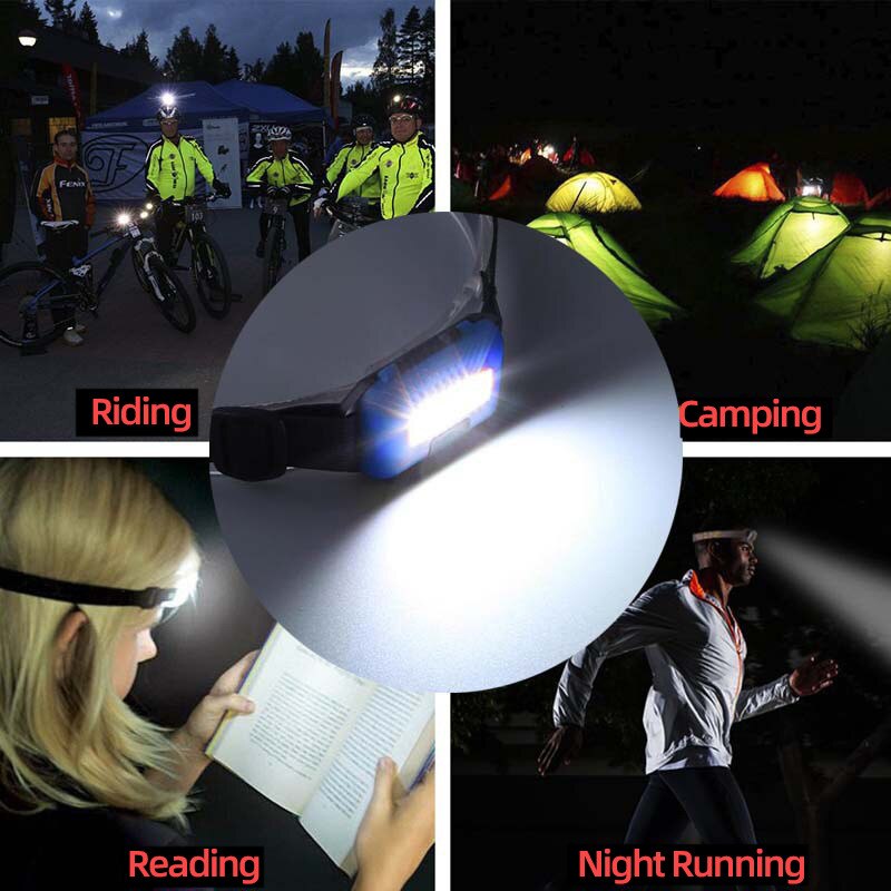 Waterproof COB LED Headlamp Headlight 3 Modes Helmet Light Lamp Strong low flash light Torch for Camping Fishing