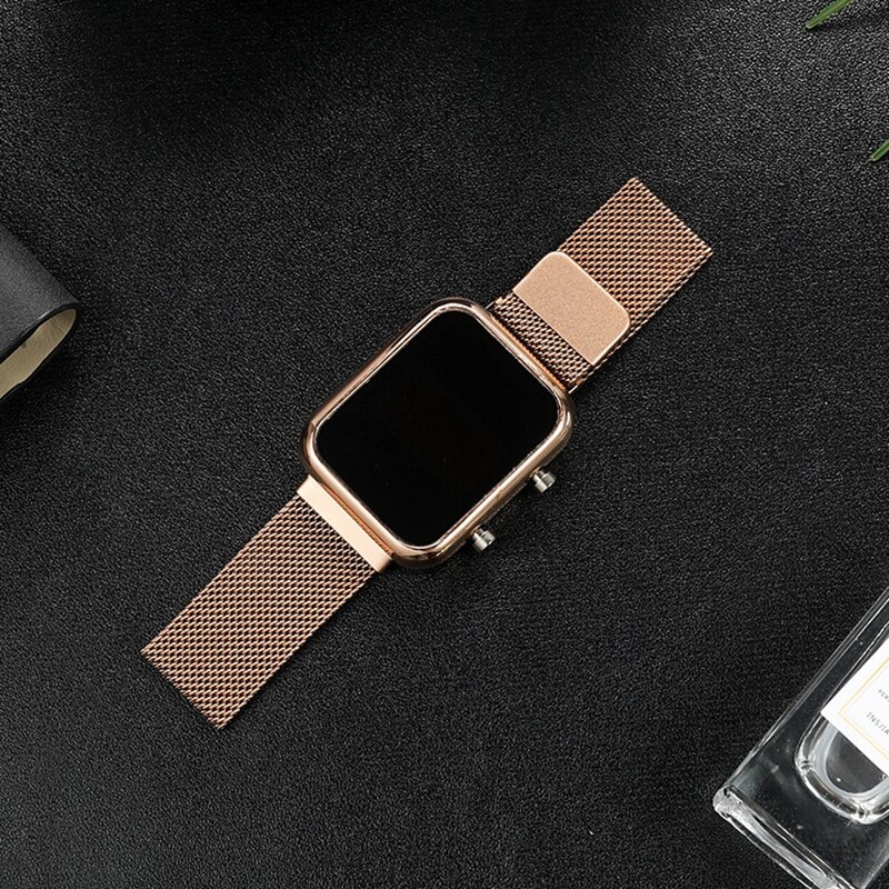 Luksus firkantet urskive kvartsure til kvinder rustfrit stål magnetisk armbånd kjoleur dame armbåndsur relogio feminino: Rose
