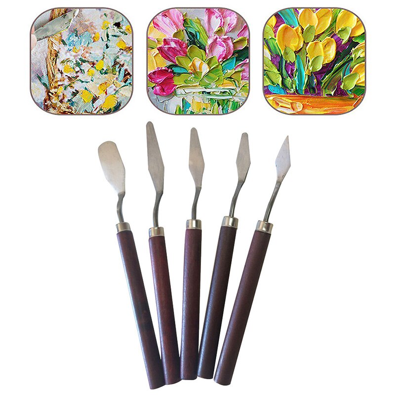 Juego de espátula de acero inoxidable , surtido de 5 unidades, paleta de cuchillos, pintura al aceite, juego de herramientas para pintar en lienzo, hoja flexible