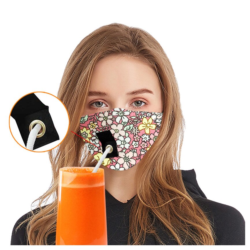 Adult Women Protect Dustproof Cotton Face Drinking with Hole for Straw Breathable washable straw cloth For Faces Protection: B