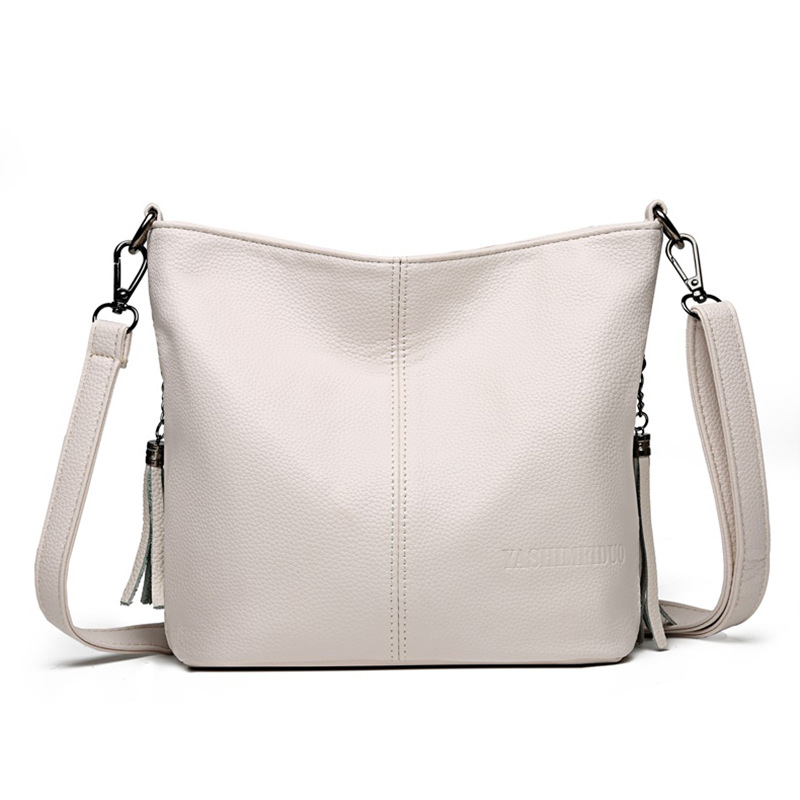 Bolso de hombro bonito para mujer, bandolera de cuero impermeable para mujer, bolso de mano, bolso cruzado superior Simple de Color sólido para mujer: Beige