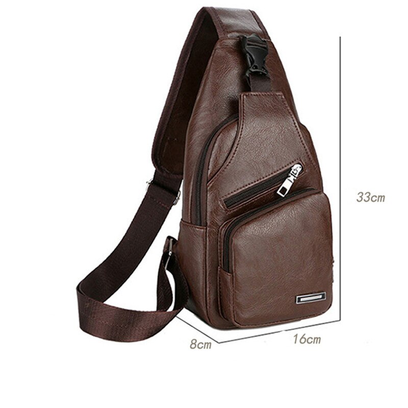 Men Shoulder Bags men's Solid Color Casual Shoulder Chest Bag USB Charging Carrying Case Bag