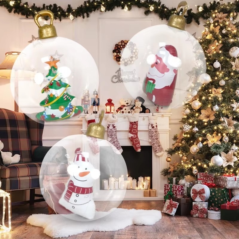 Bola LED inflable de Navidad de 60cm, globo transparente con luz, decoración de jardín para patio al aire libre, suministros de adornos para fiestas navideñas
