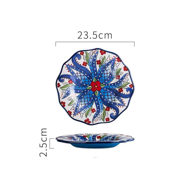 Bohemia Style Ceramic Dinner Plate Set Steak Salad Sushi Fish Plate Soup Rice Bowl Milk Coffee Mug Cup: 9inch plate