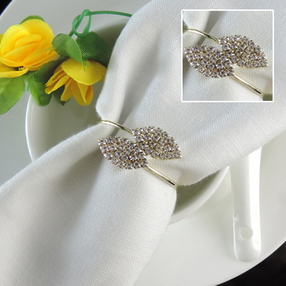 10 Stks/set Home Strass Decoratie Glimmende Gespen Serviette Wedding Diner Bladeren Vorm Riem Servetringen Hotel Banket Party