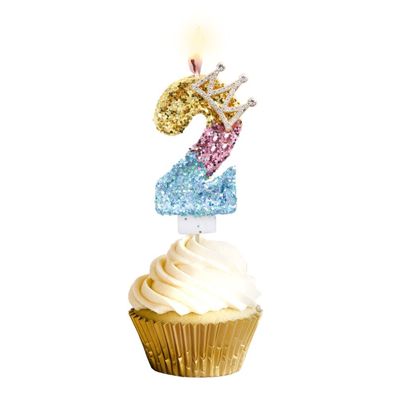 Rhinestone Golden Gradient Candle Birthday Party Wedding Anniversary Mother's Day Cake Topper Decoration: Tricolor-2