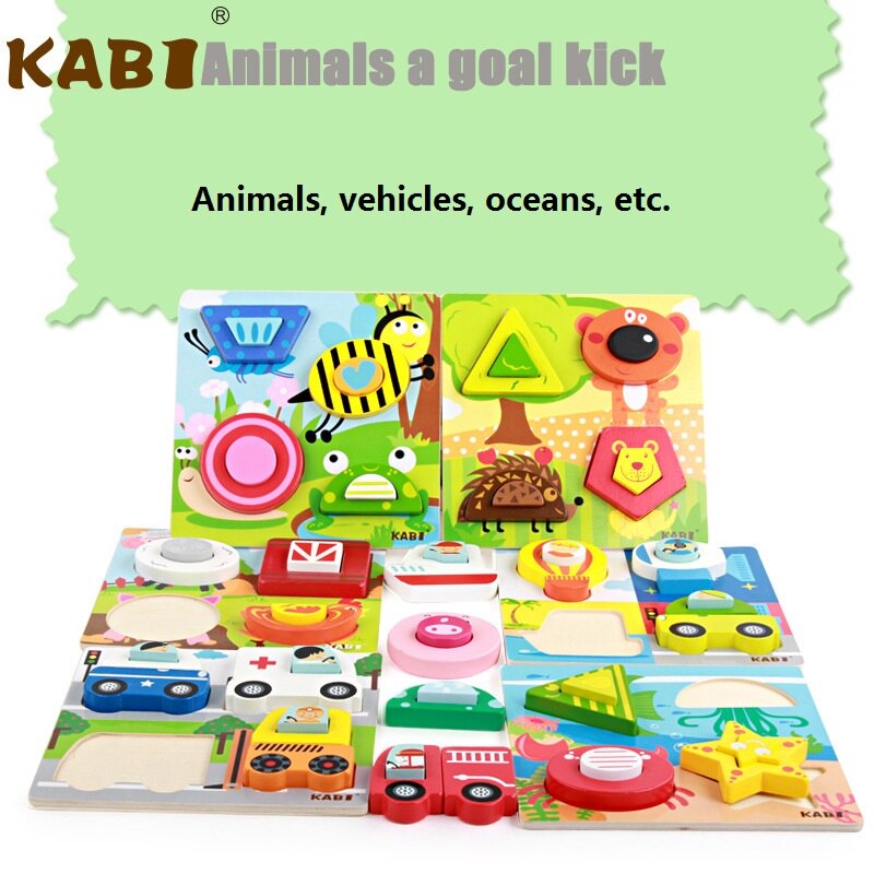 Dei bambini Del Fumetto di Tre-Dimensionale Scena puzzle Di Blocchi Di Costruzione di Legno Insetto Traffico Animali marino Scena Giocattoli Educativi