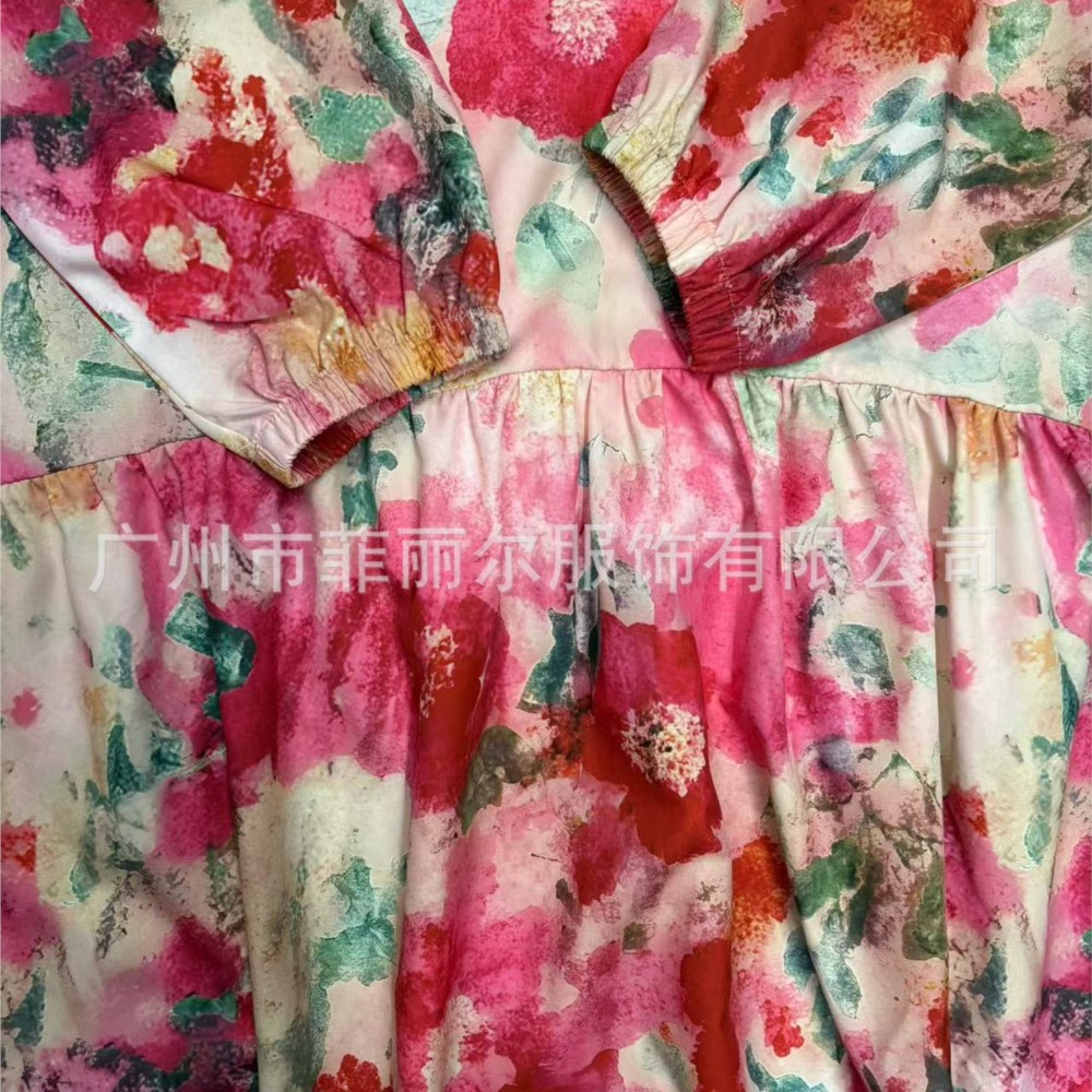 Casual Women's Printed Dress Spring Round Neck Long Sleeved Loose Geometric Pattern Printed Large Swing Dress For Women