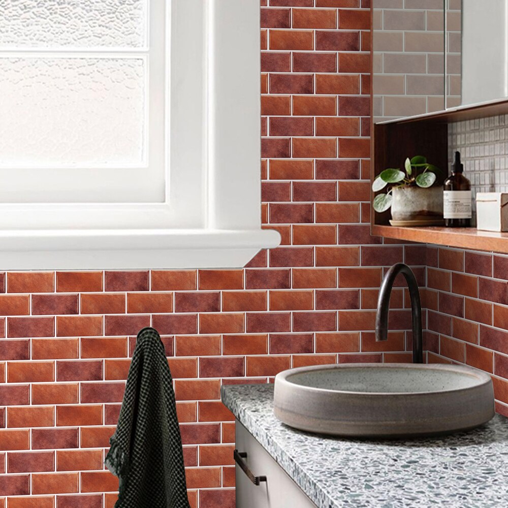 Röd tegel mönster vattentät rum dekor kök kakel backsplash fototapet vattentät pvc självhäftande klistermärken blad
