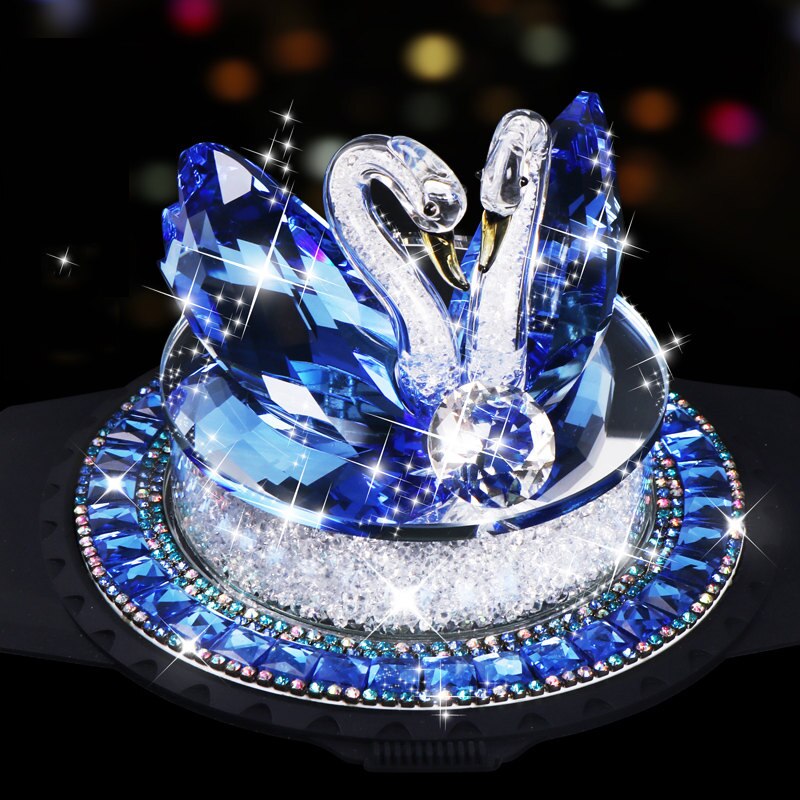 Krystallsvan bil ornament dekorasjon interiør bil parfyme kjøretøy dashbord ornament fødselsdag til kvinnelige jenter: Blå