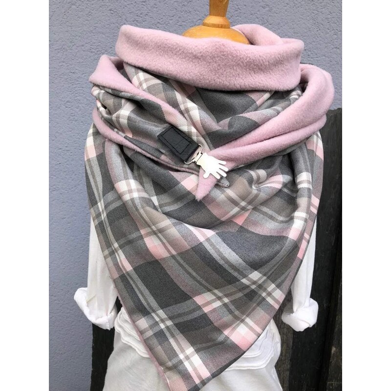 Foulard enroulé femme en cachemire | Imprimé écossais, style Triangle, boutons solides, décoration, écharpes chaudes en cachemire Pashmina: 13