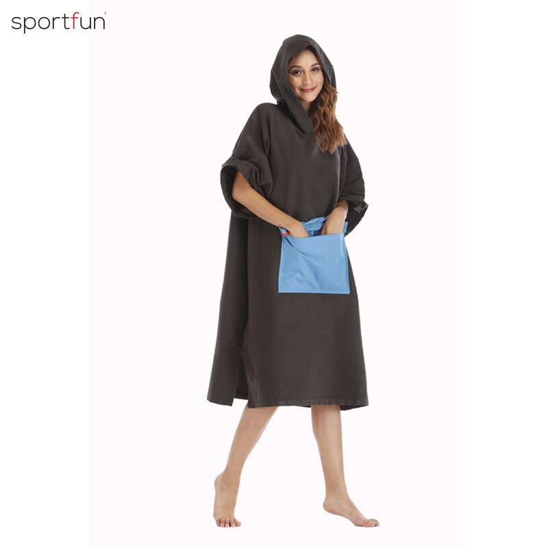 Microfiber Wetsuit Changing Robe Poncho with hood Quick Dry Hooded Towels for Swim Beach Surf Poncho Compact Lightweight: knight black