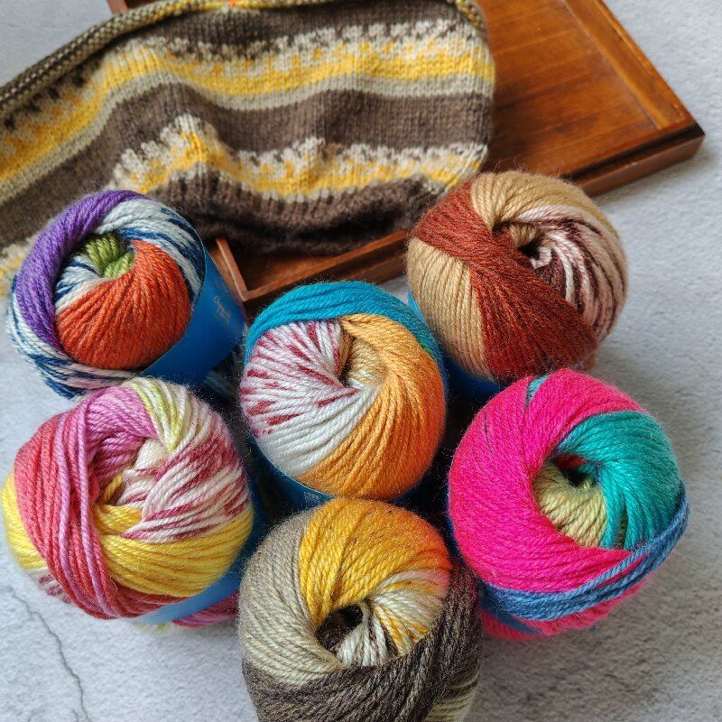 Hilo de lana de fantasía para niños, 35% lana y 65% acrílico, hilo medio grueso, tejido a mano, suave, esponjoso, mezclado, 50g