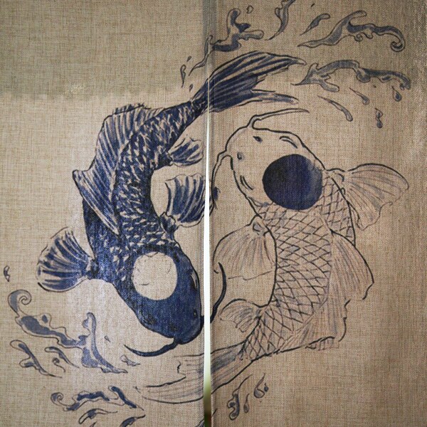 Cortina de puerta de estilo japonés para restaurante, baño, feng shui, cortina para puerta de dormitorio, taijitu, cortina de peces