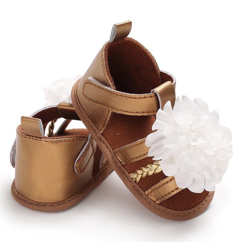 Sandalias de bebé de verano, sandalias de punto con flores grandes para niñas, zapatos de cuna suaves, zapatos de playa a la para niños