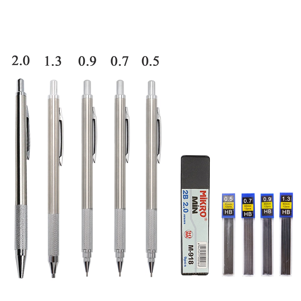 Metall Mechanische Bleistift 0.5/0.7/0.9/1.3/2.0/3,0mm Zeichnung Automatische Bleistift senden 2 Bleistift Blei Für Schule Liefert