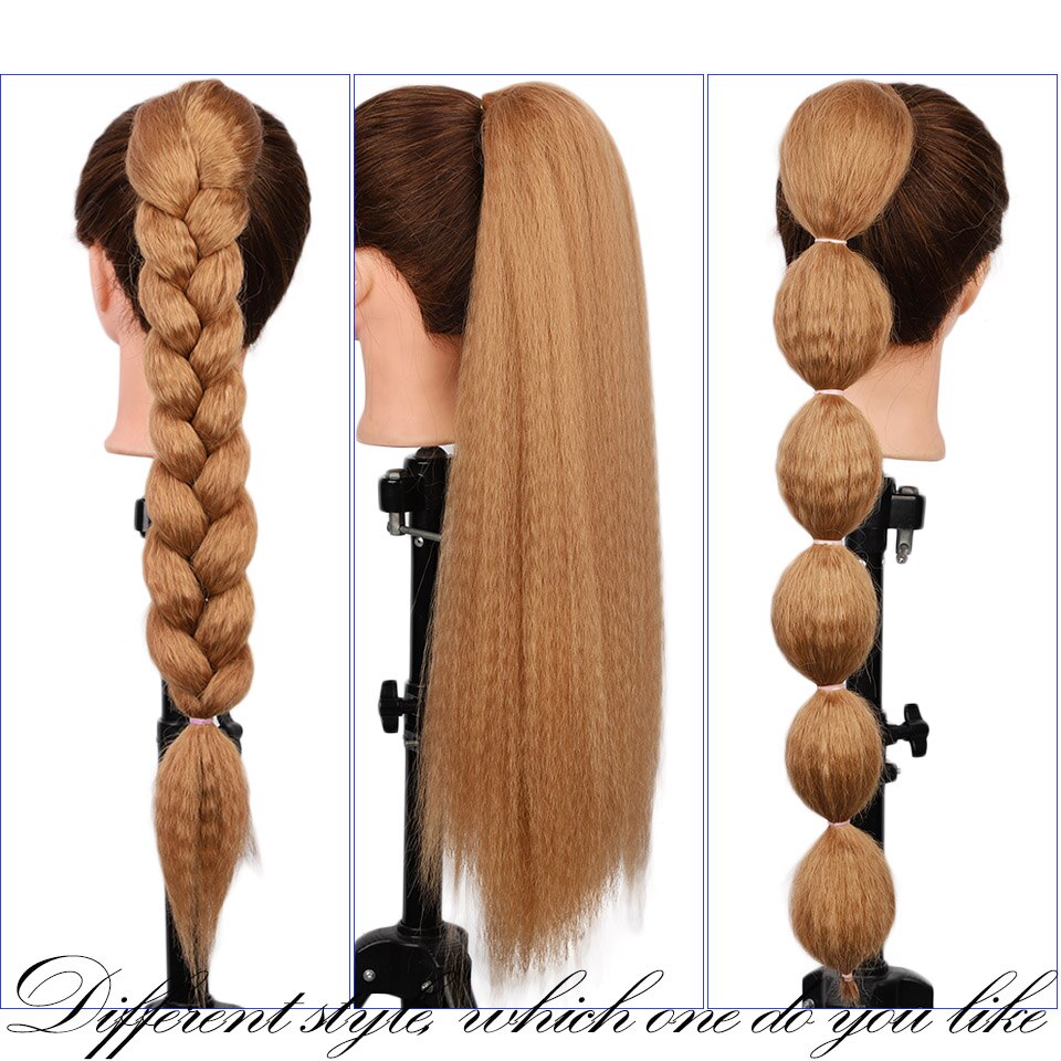 AISI BEAUTY Drawstring Ponytail Clip in Hair Extension Brown Long Yaki Straight Synthetic Ponytail for Women Black Blonde