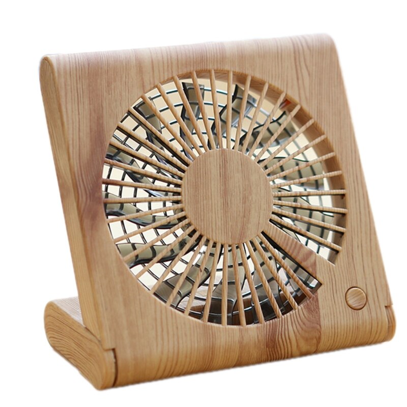Small Fan Desktop Student Standing Air Cooler Wood Grain Mini Notebook Folding Fan USB Charging: A