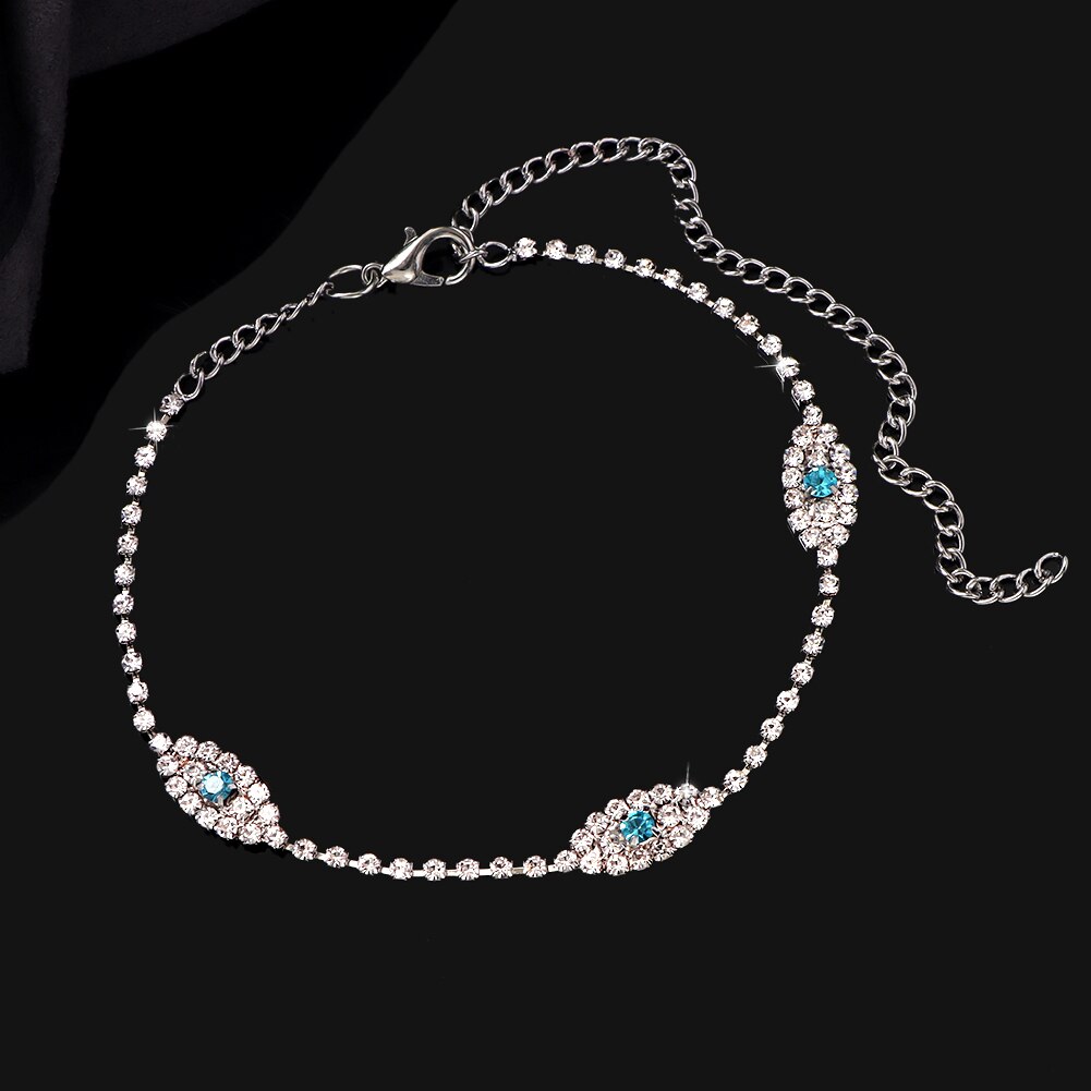 Glänsande kristall tennis fotled för kvinnor guld silver färg strass onda ögon fot armband armband kvinnliga bröllop bal smycken: J014502sl