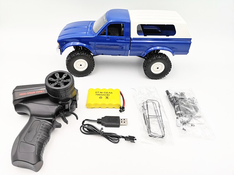 RC Car WPL C24 2.4G Remote Control Off-road C24/C24-1 Kit Model RCBuggy DIY High Speed Crawler Toy Upgrade 4WD Metal Part Chasis: Blue RTR