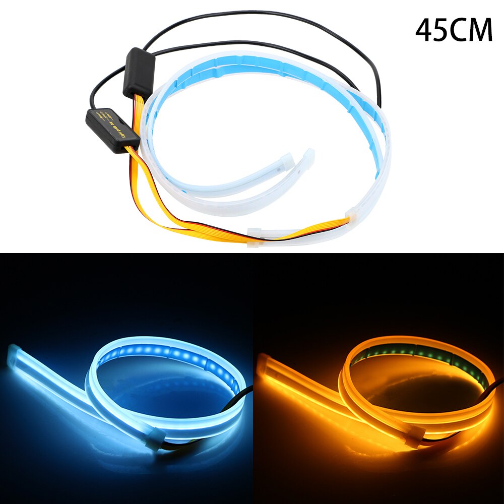 1 stücke Weiß Gelb flexibel Weichen Schlauch führen Ultrafeinen DRL 45 60cm Tagfahrlicht Blinker Lampen Auto LED Streifen 12V: 45 Eis Blau  Bernstein
