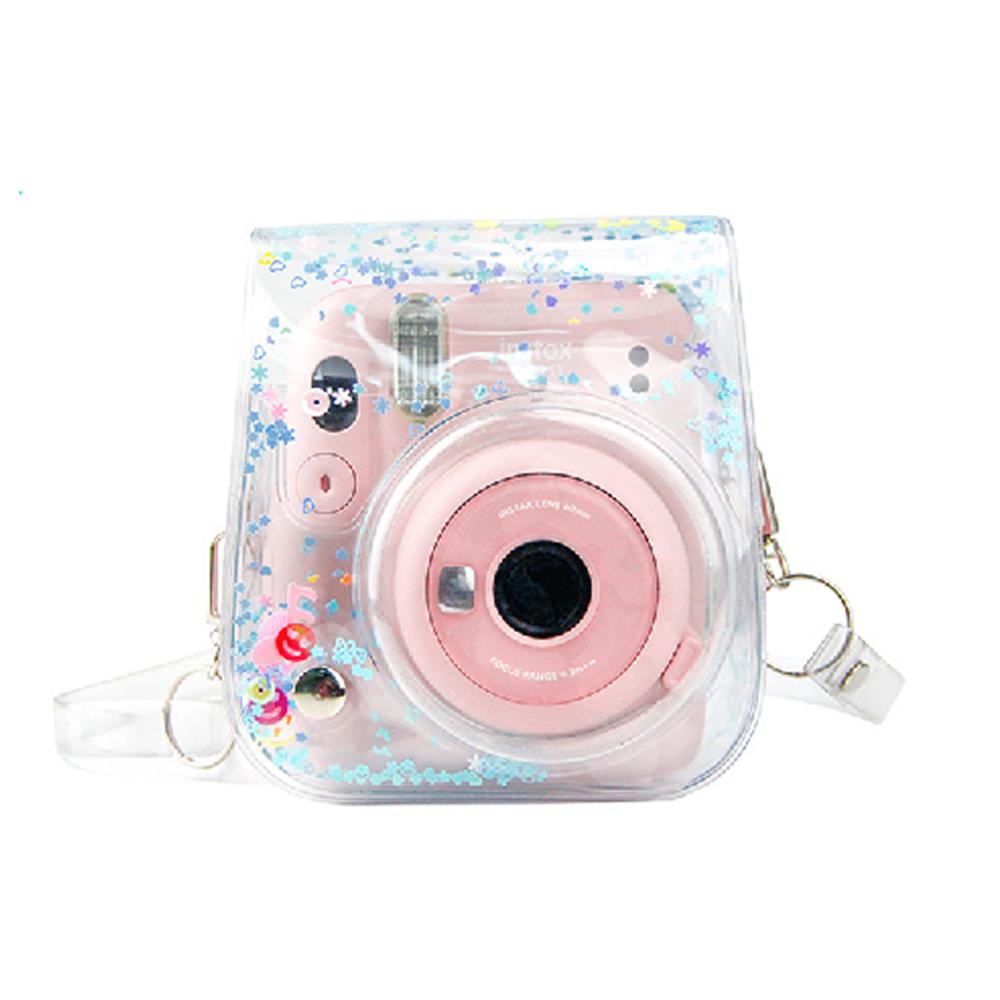Gjennomsiktig pvc kvikksand veskebeskyttelse søt kameraveske veske pu til fuji instax mini 11 veske: Blå