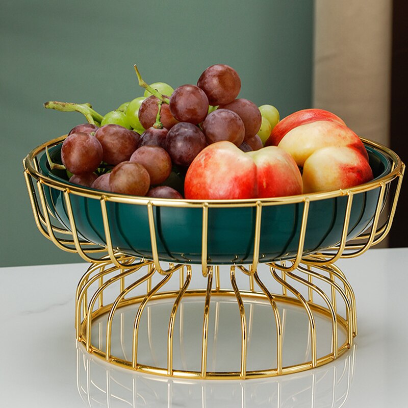 Houseware Fruit Plate Wrought Iron Frame Ceramic Dessert Plate Candy Plate Tall Fruit Plate Box Set With Souvenirs