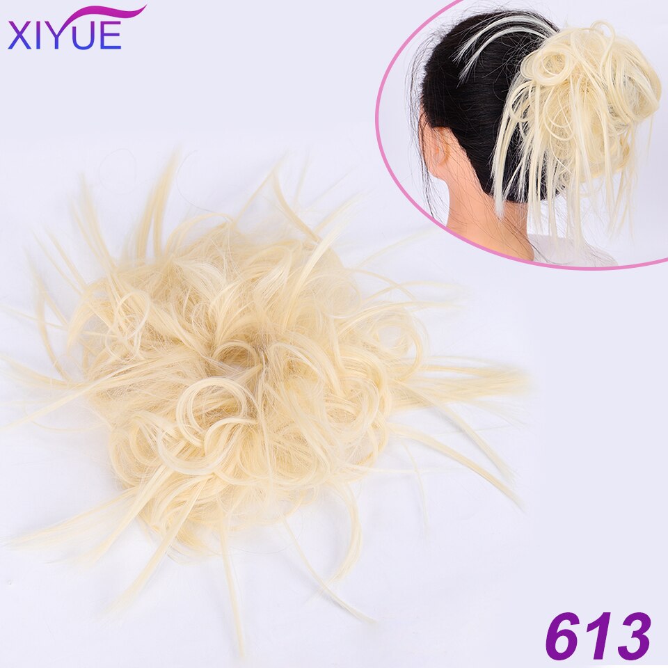 Fluffy pjusket opsat hår knold syntetisk rodet hår knold extensions elastisk pjusket hårstykke gummibånd krøllet chignon til kvinder: Q17-613
