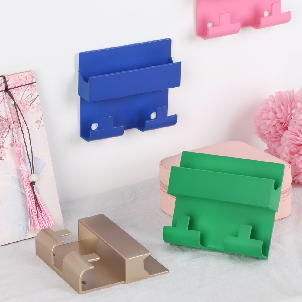 1PC Paste Style Mobile Phone Charging Holder Bracket For IPhone Keyring Wall Mount Stand Universal Practical Wall Storage Shelf