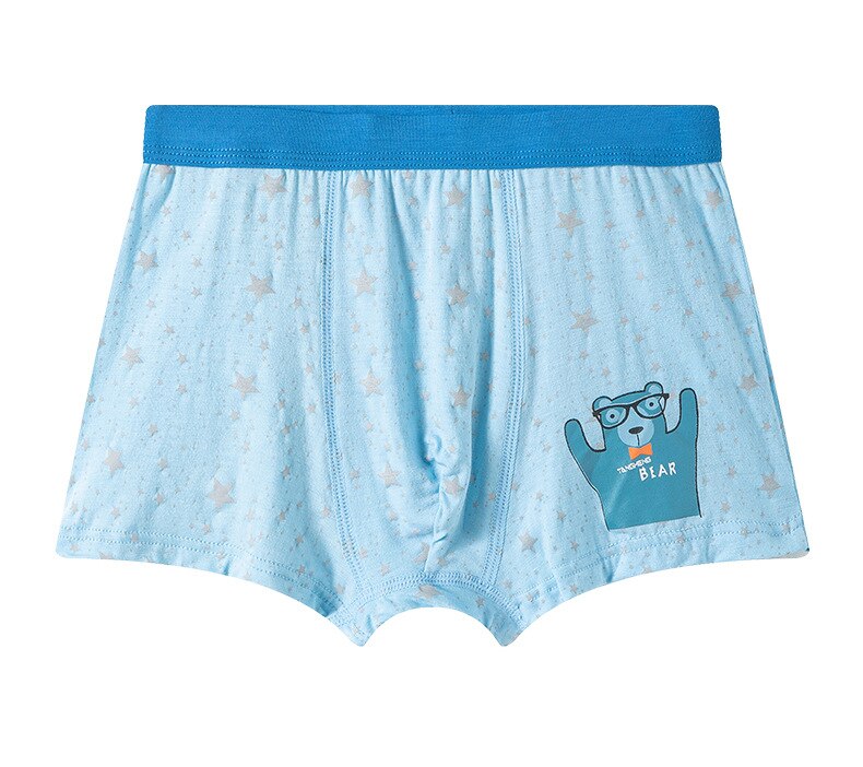 4Pcs/1lot Kids Boys Cartoon Print Underwear Children Cute Bear Pattern Boxers Teenage Boys Cotton Underpants Age For 3-14Y